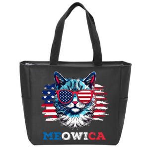 Meowica Cat Sunglasses American Flag USA Cat 4th of July Zip Tote Bag