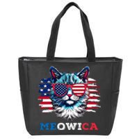 Meowica Cat Sunglasses American Flag USA Cat 4th of July Zip Tote Bag