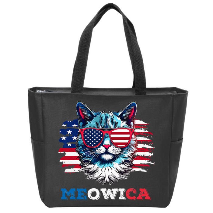 Meowica Cat Sunglasses American Flag USA Cat 4th of July Zip Tote Bag