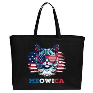 Meowica Cat Sunglasses American Flag USA Cat 4th of July Cotton Canvas Jumbo Tote