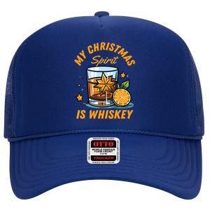 My Christmas Spirit Is Whiskey Christmas Gift High Crown Mesh Back Trucker Hat