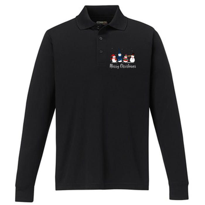 Merry Christmas Snowman Christmas Holiday Performance Long Sleeve Polo