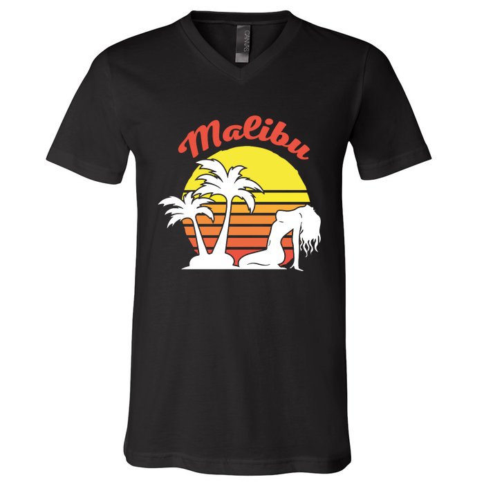 Malibu California Summer Vacation Beach Theme V-Neck T-Shirt