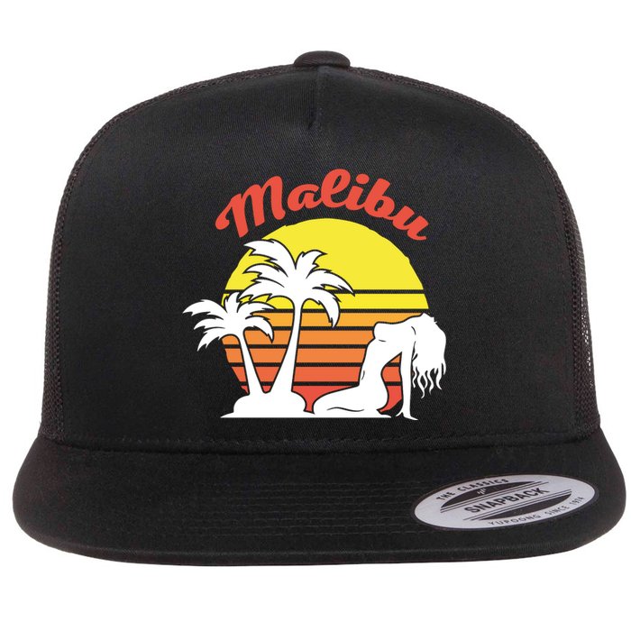 Malibu California Summer Vacation Beach Theme Flat Bill Trucker Hat