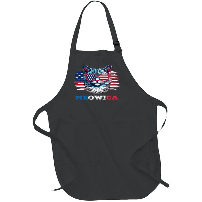 Meowica Cat Sunglasses American Flag USA Cat 4Th Of July Full-Length Apron With Pockets