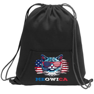 Meowica Cat Sunglasses American Flag USA Cat 4Th Of July Sweatshirt Cinch Pack Bag