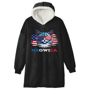 Meowica Cat Sunglasses American Flag USA Cat 4Th Of July Hooded Wearable Blanket