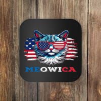 Meowica Cat Sunglasses American Flag USA Cat 4Th Of July Coaster