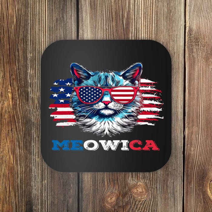 Meowica Cat Sunglasses American Flag USA Cat 4Th Of July Coaster