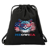 Meowica Cat Sunglasses American Flag USA Cat 4Th Of July Drawstring Bag