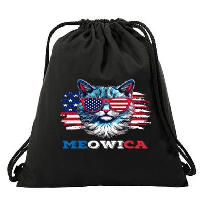 Meowica Cat Sunglasses American Flag USA Cat 4Th Of July Drawstring Bag