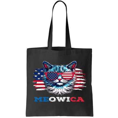 Meowica Cat Sunglasses American Flag USA Cat 4Th Of July Tote Bag