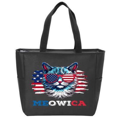 Meowica Cat Sunglasses American Flag USA Cat 4Th Of July Zip Tote Bag