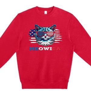 Meowica Cat Sunglasses American Flag USA Cat 4Th Of July Premium Crewneck Sweatshirt