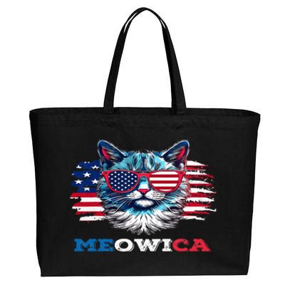 Meowica Cat Sunglasses American Flag USA Cat 4Th Of July Cotton Canvas Jumbo Tote