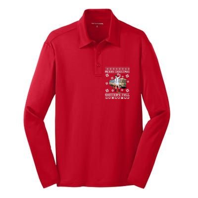 Christmas Vacation, Merry Christmas Shitters Full, Christmas Ugly Silk Touch Performance Long Sleeve Polo