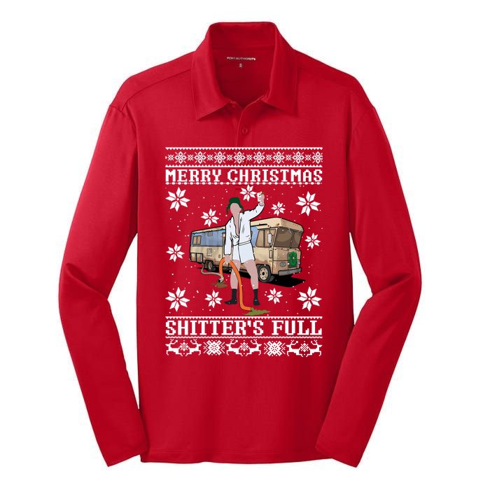 Christmas Vacation, Merry Christmas Shitters Full, Christmas Ugly Silk Touch Performance Long Sleeve Polo