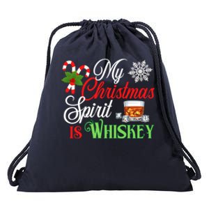 My Christmas Spirit Is Whiskey Funny Holiday Ing Funny Gift Drawstring Bag