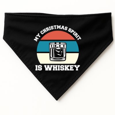 My Christmas Spirit Is Whiskey Liquor Drinker Christmas USA-Made Doggie Bandana