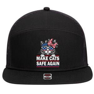 Make Cats Safe Again Funny Cat Lover Usa Flag 7 Panel Mesh Trucker Snapback Hat