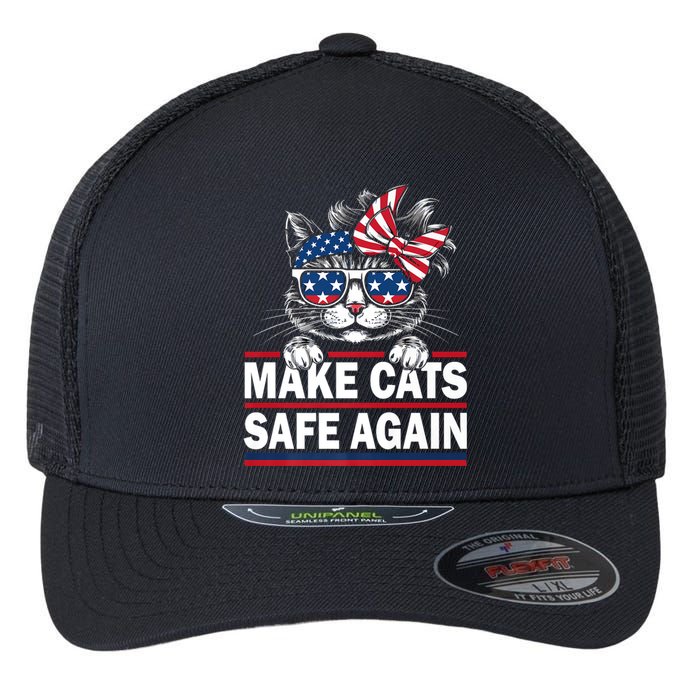 Make Cats Safe Again Funny Cat Lover Usa Flag Flexfit Unipanel Trucker Cap