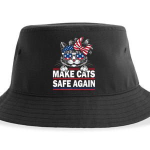 Make Cats Safe Again Funny Cat Lover Usa Flag Sustainable Bucket Hat