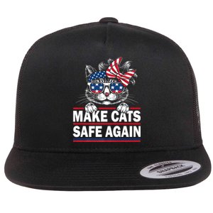 Make Cats Safe Again Funny Cat Lover Usa Flag Flat Bill Trucker Hat