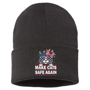 Make Cats Safe Again Funny Cat Lover Usa Flag Sustainable Knit Beanie