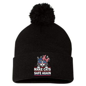 Make Cats Safe Again Funny Cat Lover Usa Flag Pom Pom 12in Knit Beanie