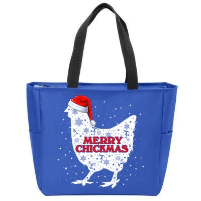 Merry Chickmas Santa Claus Chicken Snow Farmer Xmas Holiday Funny Gift Zip Tote Bag