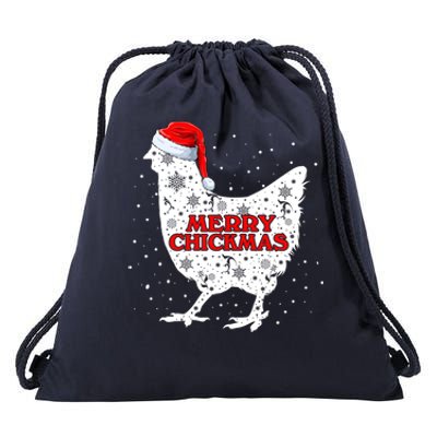 Merry Chickmas Santa Claus Chicken Snow Farmer Xmas Holiday Funny Gift Drawstring Bag