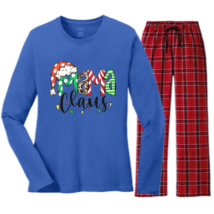 Mama Claus Santa Hat Christmas Mom Winter Holiday Gift Women's Long Sleeve Flannel Pajama Set 