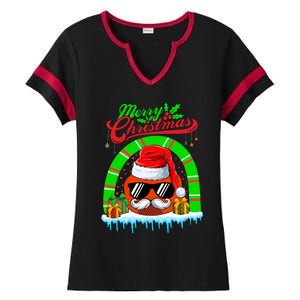 Merry Christmas Santa Ice Hockey Ball Mustache Sunglasses Great Gift Ladies Halftime Notch Neck Tee