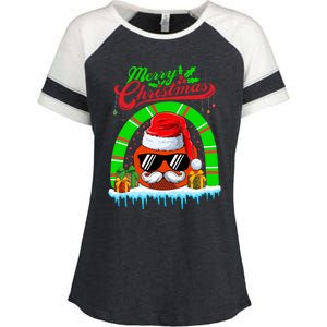 Merry Christmas Santa Ice Hockey Ball Mustache Sunglasses Great Gift Enza Ladies Jersey Colorblock Tee