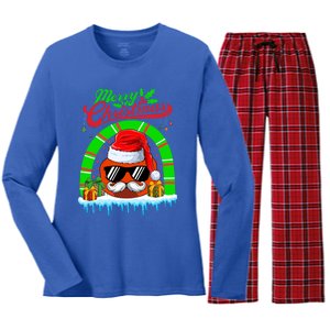 Merry Christmas Santa Ice Hockey Ball Mustache Sunglasses Great Gift Women's Long Sleeve Flannel Pajama Set 