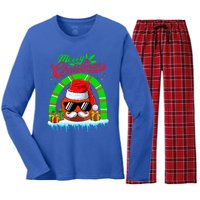 Merry Christmas Santa Ice Hockey Ball Mustache Sunglasses Great Gift Women's Long Sleeve Flannel Pajama Set 