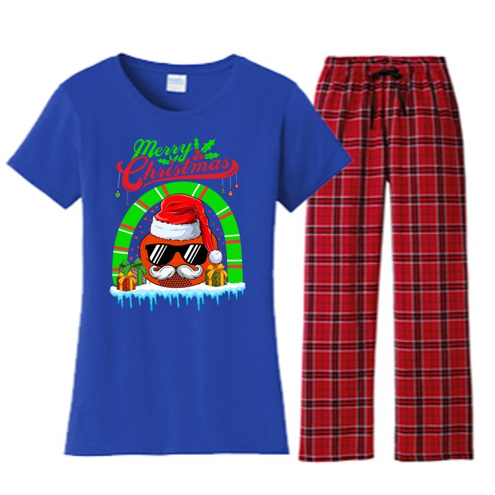 Merry Christmas Santa Ice Hockey Ball Mustache Sunglasses Great Gift Women's Flannel Pajama Set