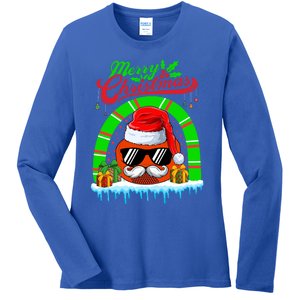 Merry Christmas Santa Ice Hockey Ball Mustache Sunglasses Great Gift Ladies Long Sleeve Shirt