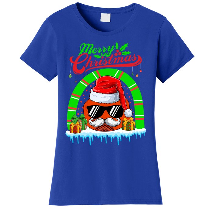 Merry Christmas Santa Ice Hockey Ball Mustache Sunglasses Great Gift Women's T-Shirt