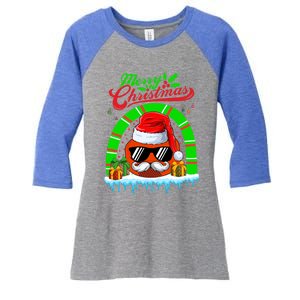 Merry Christmas Santa Ice Hockey Ball Mustache Sunglasses Great Gift Women's Tri-Blend 3/4-Sleeve Raglan Shirt