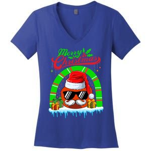 Merry Christmas Santa Ice Hockey Ball Mustache Sunglasses Great Gift Women's V-Neck T-Shirt