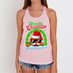 Merry Christmas Santa Ice Hockey Ball Mustache Sunglasses Great Gift Women's Knotted Racerback Tank