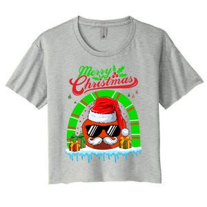 Merry Christmas Santa Ice Hockey Ball Mustache Sunglasses Great Gift Women's Crop Top Tee