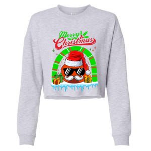 Merry Christmas Santa Ice Hockey Ball Mustache Sunglasses Great Gift Cropped Pullover Crew