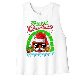 Merry Christmas Santa Ice Hockey Ball Mustache Sunglasses Great Gift Women's Racerback Cropped Tank