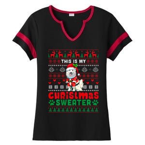 My Christmas Sweater Costume Santa Samoyed Lover Owner Ladies Halftime Notch Neck Tee