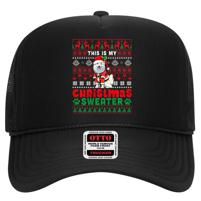 My Christmas Sweater Costume Santa Samoyed Lover Owner High Crown Mesh Back Trucker Hat