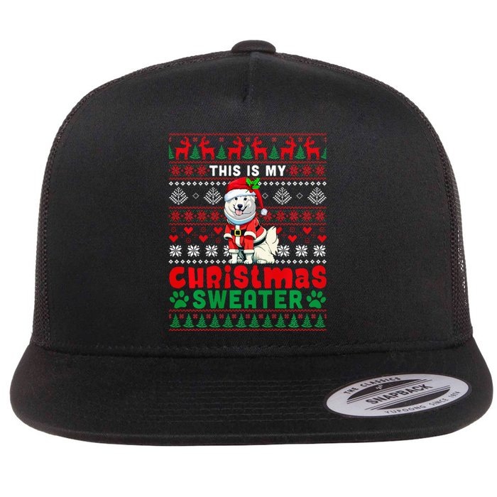 My Christmas Sweater Costume Santa Samoyed Lover Owner Flat Bill Trucker Hat