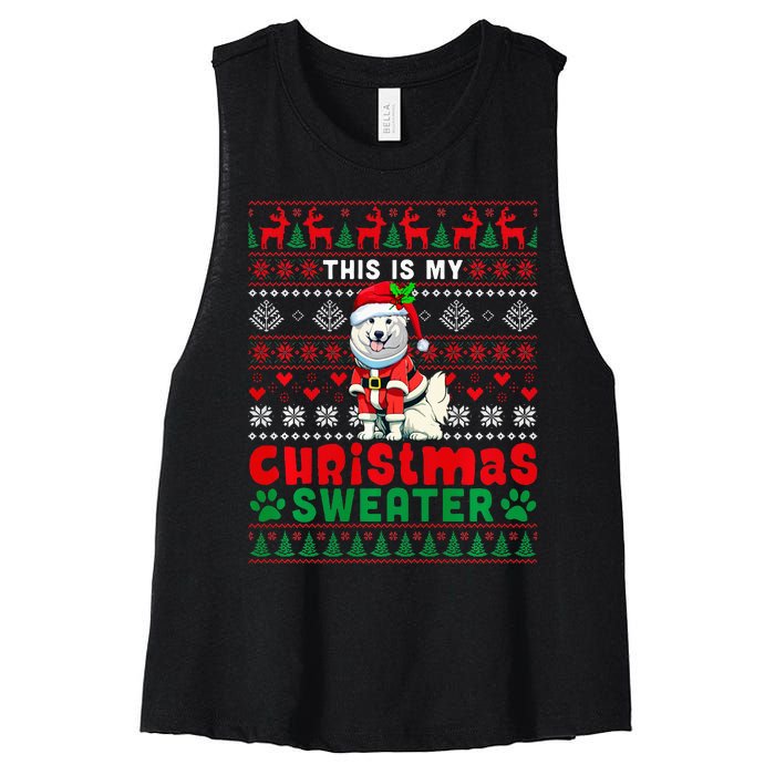 My Christmas Sweater Costume Santa Samoyed Lover Owner Women's Racerback Cropped Tank