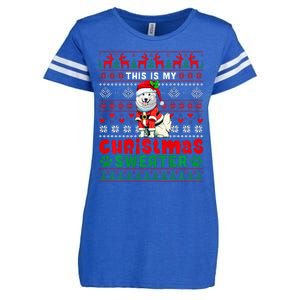 My Christmas Sweater Costume Santa Samoyed Lover Owner Enza Ladies Jersey Football T-Shirt